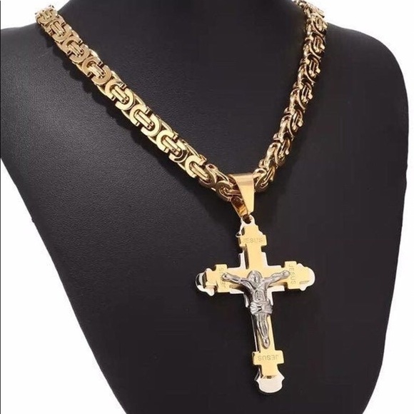 NEW - MENs Catholic 316L Stainless Steel Cross Necklace - Picture 1 of 4